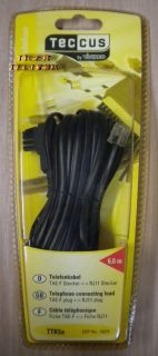 Teccus by Vivanco Telefonkabel 6m TAE-F Stecker RJ11 Stecker Telefon Kabel* so42