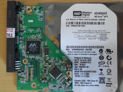 Western Digital Caviar WD6400AAKS-22A7B0 PCB Controller Elektronik Platine*FE268