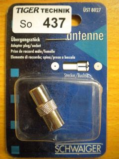 Schwaiger ÜST 8027 Koaxial Übergangsstück Koax Stecker Koax Buchse Metall* so437