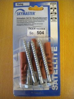 Skymaster Sat Set für Mauerhalterungen Schrauben 7x80 Scheibe Dübel 12mm* so504