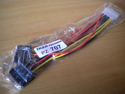 Adapter Y-Stromkabel 4pin Molex Stecker auf 2x 15pin SATA 15cm* pz707