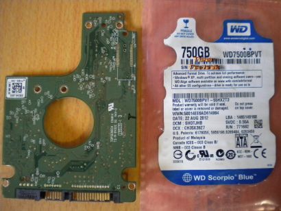 WD Caviar WD7500BPVT-55HXZT3 SATA 750GB PCB Controller-Elektronik Platine* fe06