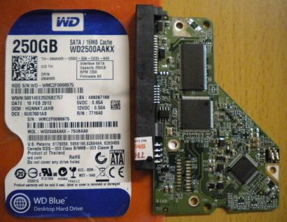 WD Caviar WD2500AAKX-75U6AA0 SATA 250GB PCB Controller-Elektronik Platine* fe47