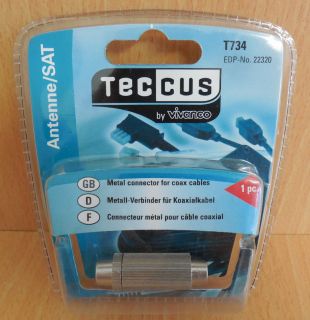 Teccus by Vivanco Metall Verbinder Koaxialkabel Koax Kabel vollgeschirmt* so589