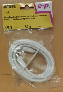 e+p HFT 2 TV Radio Antennenkabel weiß Koax Stecker Koax Kupplung 2,5m* so711