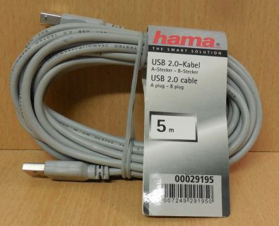 Hama 00029195 USB 2.0 Kabel grau 5m Typ A Stecker Typ B Stecker* so773