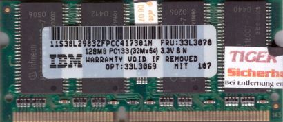 IBM 33L3069 33L3070 PC133 128MB SDRAM 133MHz SODIMM SD RAM Arbeitsspeicher* lr28