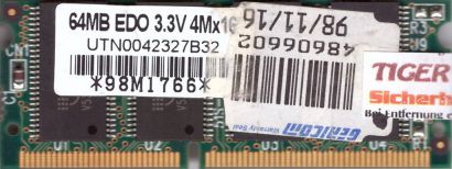 Mosel Vitelic UTN0042327B32 64MB SODIMM EDO 3.3V RAM Arbeitsspeicher* lr88