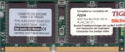 PC133 128MB SDRAM 133MHz SODIMM RAM Apple iBook Powerbook G3 G4 kompatibel* lr93