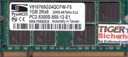 ProMos V916765G24QCFW-F5 PC2-5300 1GB DDR2 667MHz SODIMM Arbeitsspeicher* lr124