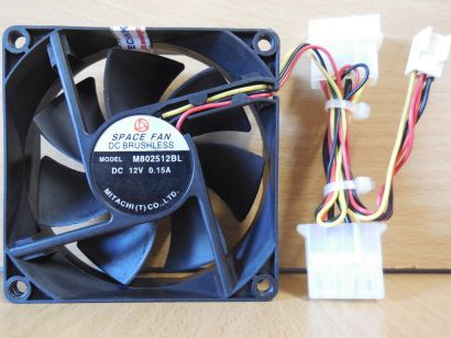 SPACE FAN M802512BL Gehäuse Lüfter schwarz 80mm 12V FAN 3-pin 4-pin Molex* GL147