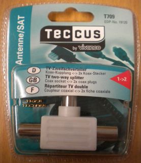 Teccus Video TV 2-fach Zweifachverteiler Koax Kupplung 2x Koax Stecker* so74