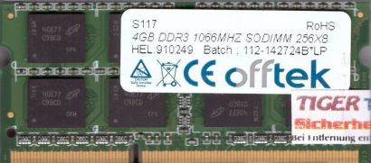 Offtek PC3-8500 4GB DDR3 1066MHz SODIMM RAM Arbeitsspeicher* lr32