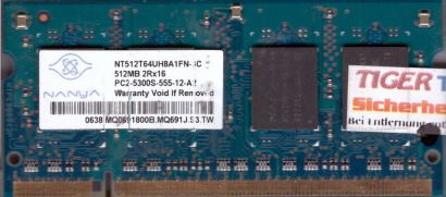 Nanya NT512T64UH8A1FN-3C PC2-5300 512MB DDR2 667MHz SODIMM Arbeitsspeicher* lr37