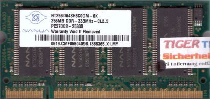 Nanya NT256D64SH8C0GM-6K PC-2700 256MB DDR1 333MHz SODIMM Arbeitsspeicher* lr48