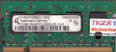 Qimonda HYS64T64020EDL-3S-C PC2-5300 512MB DDR2 667MHz SODIMM RAM* lr51