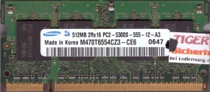 Samsung M470T6554CZ3-CE6 PC2-5300 512MB DDR2 667MHz SODIMM Arbeitsspeicher* lr83