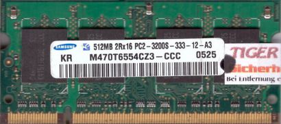 Samsung M470T6554CZ3-CCC PC2-3200 512MB DDR2 400MHz SODIMM Arbeitsspeicher* lr84